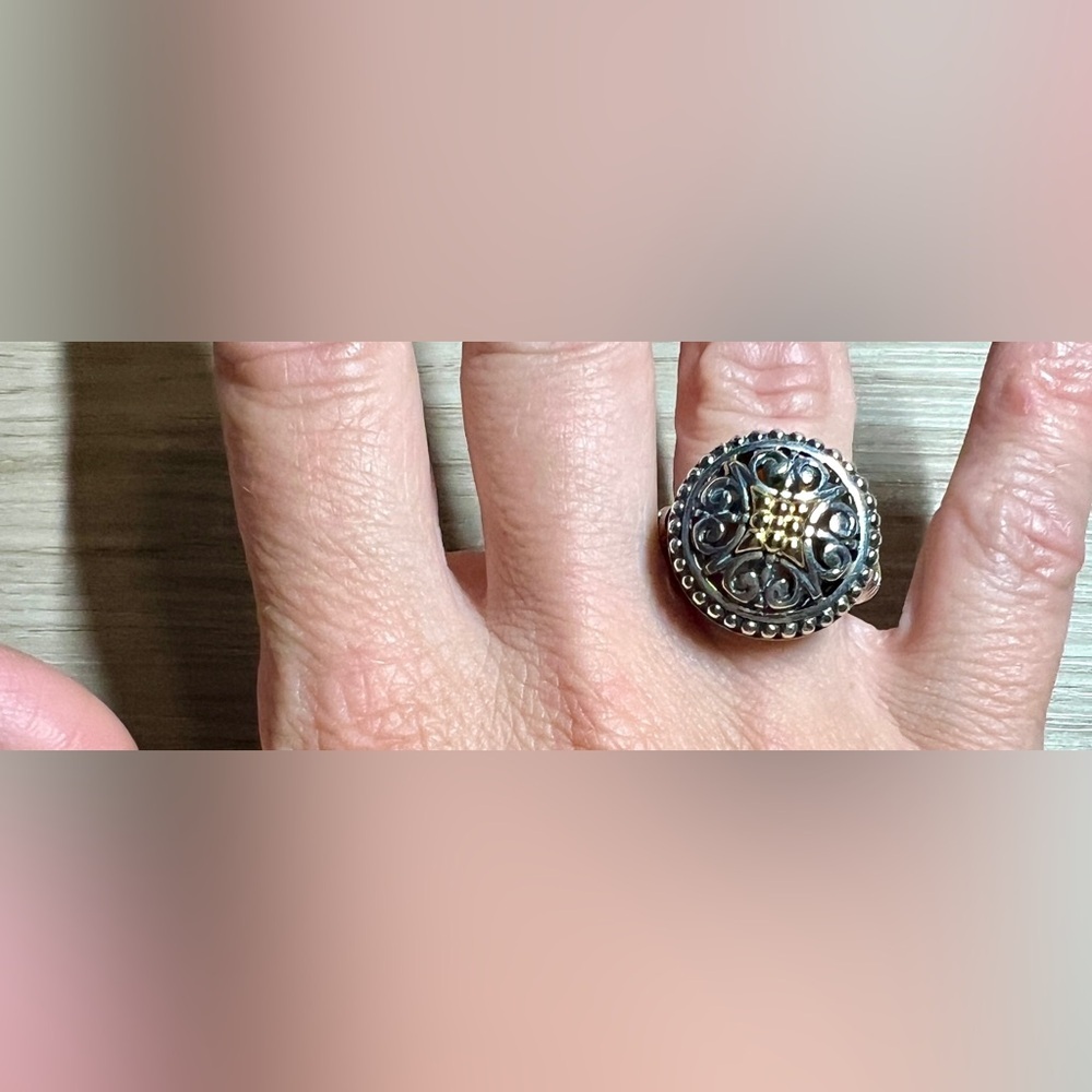 Designer Signed AE Sterling Silver & 14K Gold Open Work Ring, Size 7, 8.1g - Picture 8 of 10